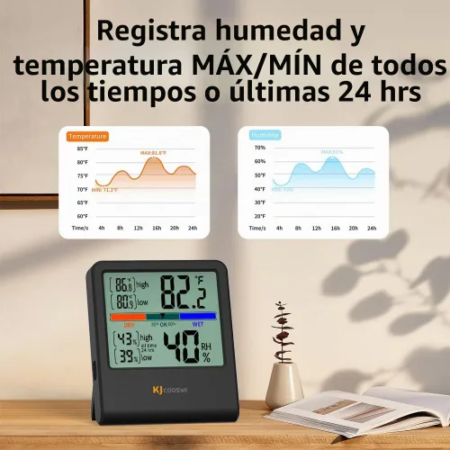 Vista 5 de Termómetro digital higrómetro, termómetro de pared para interiores, humedad interior con alta precisión, adecuado para invernadero, hogar y oficina