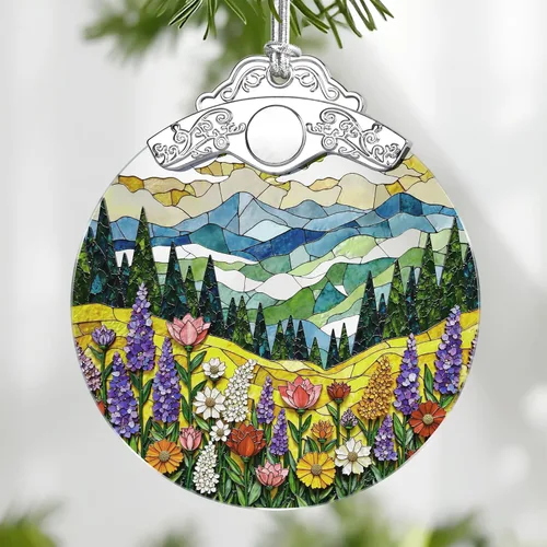 Vista 17 de Adorno de Vidrio Manchado de Puesta de Sol en la Playa, Adorno Navideño – Decoración de Árbol de Navidad, Decoración Festiva, Relleno de Calceti