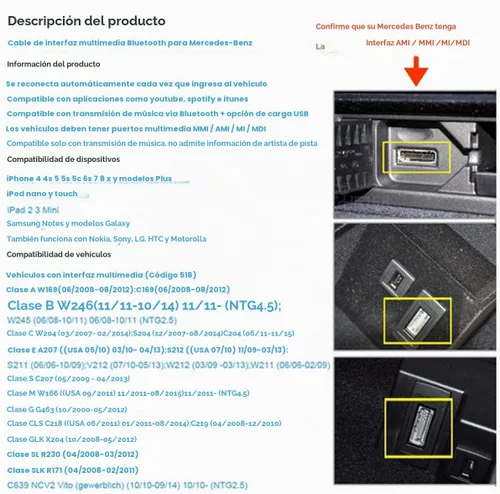 Vista 5 de Kit de adaptador Bluetooth para Mercedes Benz W212 S212 C207, inalámbrico Bluetooth 5.0 AMI interfaz de música multimedia, módulo de coche, receptor