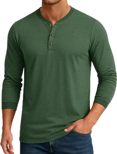 Vista 14 de Cotrasen Camisas Henley de Manga Larga para Hombre Camisetas de Algodón con 3 Botones Tops Casuales Básicos de Moda