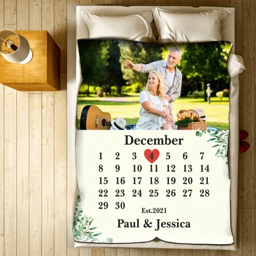 Vista 4 de Manta de calendario personalizada, manta de fotos con texto. Haz tu propia manta de forro polar. Regalo para aniversario, Acción de Gracias, Manta