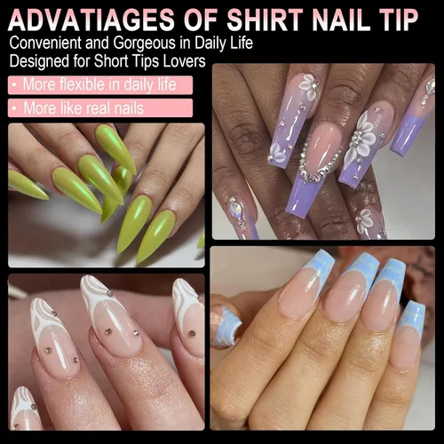 Vista 3 de Puntas de uñas cortas cuadradas de gel suave, cobertura completa, puntas de uñas postizas acrílicas medio mate, kit de puntas de uñas postizas a