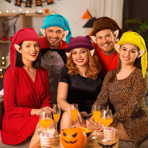 Vista 5 de Unittype Juego de 14 disfraces de enano de Halloween, 7 sombreros enanos de Navidad, gnomo, elfo, 7 orejas de elfo de hada, orejas puntiagudas falsas
