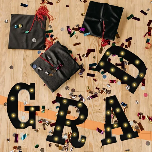 Vista 2 de Curyidy Letras de decoración de graduación, letreros de marquesina, luces iluminadas de marquesina de clase de 2025 para cumpleaños, Año Nuevo