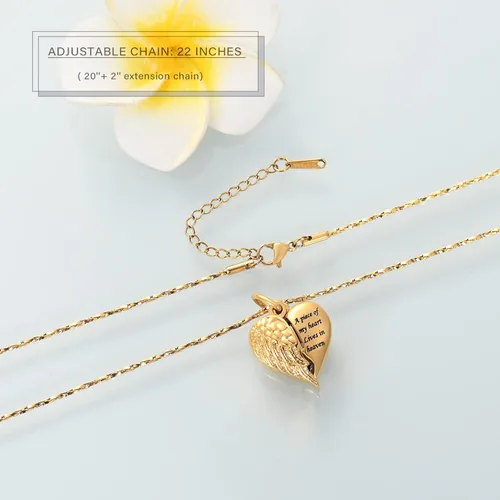 Vista 4 de Imrsanl Collar con dije de urna de cremación en forma de corazón para cenizas humanas – Un pedazo de mi corazón vive en el cielo