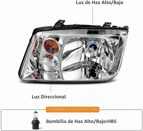 Vista 3 de DWVO Conjunto de faros delanteros compatible con modelos Jetta Mk4/Bora 1999-2005, solo repuesto de faros delanteros, carcasa cromada, par de lentes