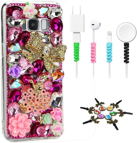 Vista 15 de Sparkle - Funda compatible con Samsung Galaxy S21 Ultra, elegante, diseño 3D hecho a mano con diseño de flores de libélula y flores con protector