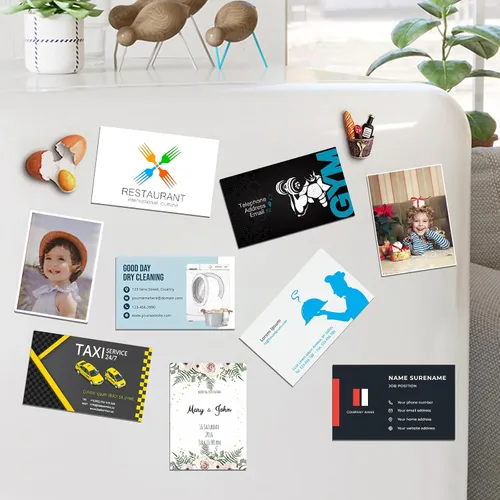 Vista 8 de DIYMAG Imanes para tarjetas de visita de 3.5 x 2 pulgadas, 45 paquetes de láminas magnéticas flexibles con adhesivo despegable y pegajoso, imán