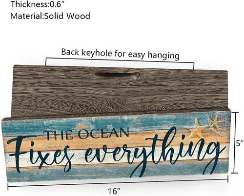 Vista 2 de Coastal Decor - Placa de madera con temática de playa, decoración de pared con temática de playa, cartel decorativo náutico para colgar en la pared