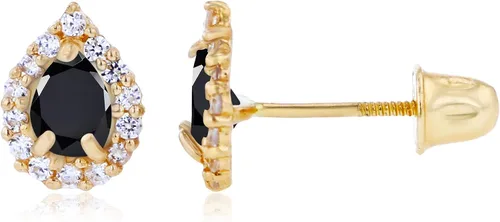 Vista 2 de Aretes de tuerca de oro macizo de 14 quilates de 0.276 x 0.197 in en forma de pera natural con piedra natal para mujer, aretes de corte de pera