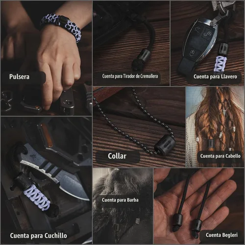 Vista 4 de KeyUnity KA01 - Cuentas de paracaídas de titanio – 2 piezas de cuentas de cuchillo para patio de tierra al aire libre, accesorios EDC para pulsera