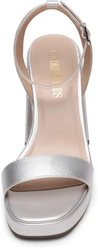 Vista 4 de DREAM PAIRS Tacones para mujer, plataforma gruesa, tacón alto, puntera abierta, moda, boda, fiesta, noche, baile, correa de tobillo, zapatos de tacón