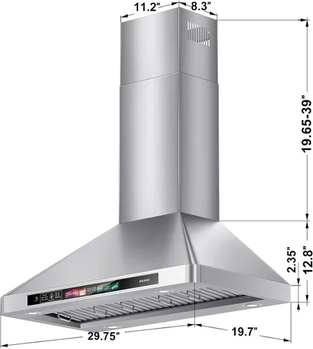 Vista 5 de BRANO Campana extractora de montaje en pared de 900 CFM con control de voz, gestos, táctil, campana de ventilación de acero inoxidable con 4
