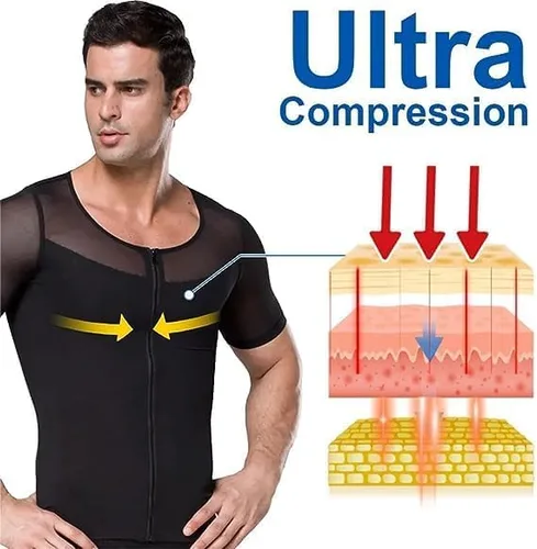Vista 2 de Camiseta de compresión infrarroja de ginecomastia,Cremallera para hombre que forma la parte superior del entrenamiento deportivo,Top de compresión