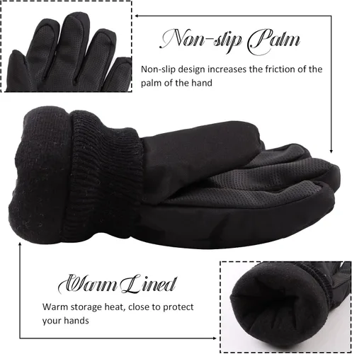 Vista 4 de Guantes de esquí de invierno para niños y niñas, guantes de nieve impermeables para clima frío, guantes de esquí y snowboard con forro polar