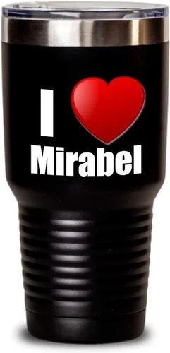 Vista 8 de Vaso con texto en inglés "I Love Mirabel", con tapa aislada, para café, té, color negro, 20 onzas