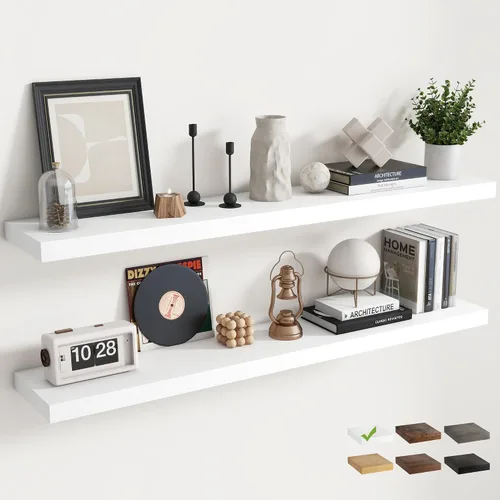 Vista 16 de Estantes flotantes cuadrados de 8 pulgadas para pared, paquete de 3, estantes de baño con veta de madera de 8"D con soportes invisibles, estantes