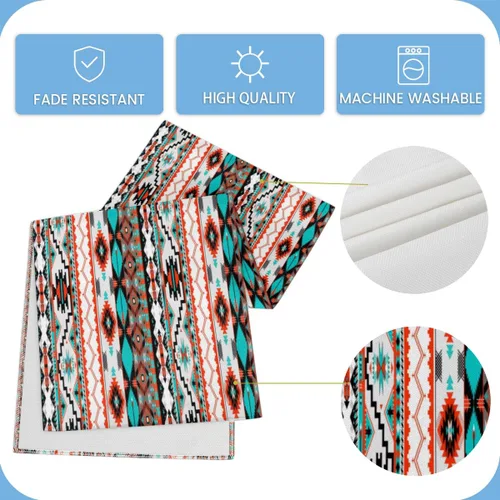 Vista 5 de Table Runner Ethnic Tribal Geometric Pattern, Rustic Linen Table Cloth for Farmhouse Kitchen, Dinner, Events, Party, Holiday Table Decor 13 x 60