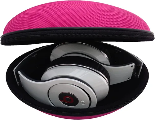 Vista 4 de Funda de transporte para auriculares ovalada rígida Protección de bolsa de viaje compatible con auriculares plegables Nylon balístico rosa