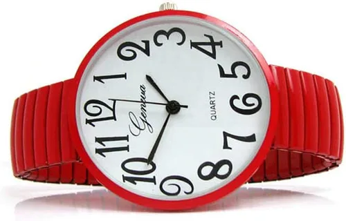 Vista 2 de Reloj de moda de banda elástica de cara súper grande roja - Envío gratis, Rojo -, Movimiento de cuarzo