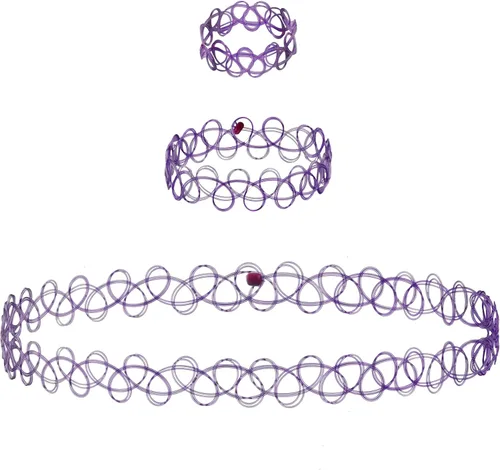 Vista 11 de EXPRESSIONS Colección de Joyería Elástica para Tatuajes de 3 Piezas Surtidas - Conjunto de Collar Gargantilla de Tatuaje, Pulsera y Anillo