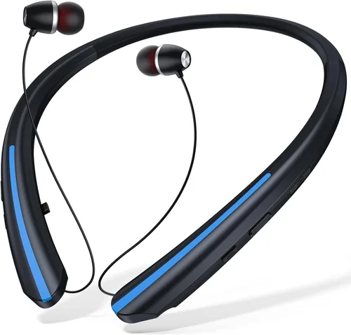 Vista 7 de Auriculares Bluetooth retráctiles con banda para el cuello, auriculares inalámbricos de ajuste cómodo de 20 horas con carrete automático, Negro