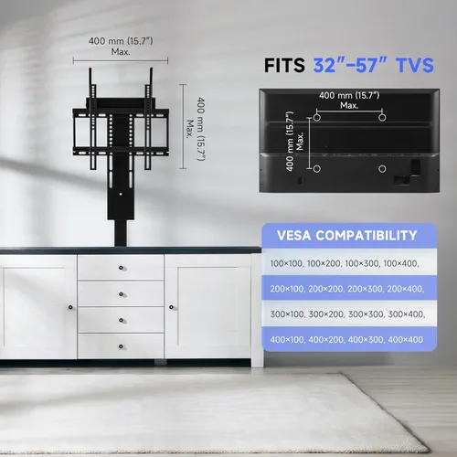 Vista 7 de CO-Z Elevador de TV motorizado para televisores de 32" a 57" de hasta 165 lb, 400x400 VESA, soporte con mecanismo de altura ajustable y montaje