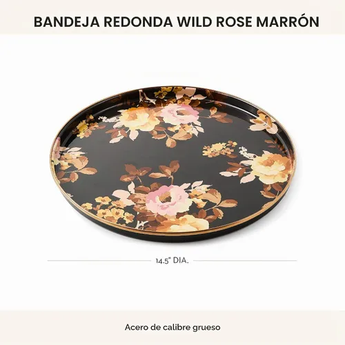 Vista 2 de MACKENZIE-CHILDS - Bandeja redonda esmaltada, color marrón rosa salvaje Rosa salvaje marrón