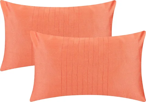 Vista 12 de The White Petals Juego de 2 fundas de almohada lumbar naranja con panel de pliegues de alfiler (12 x 16 pulgadas, naranja)