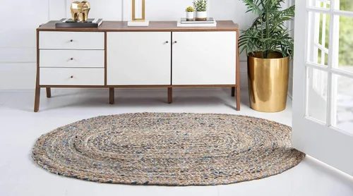 Vista 4 de Unique Loom Trenzado Chindi Collection - Alfombra ovalada azul moderna casual (2 pies x 3 pies)