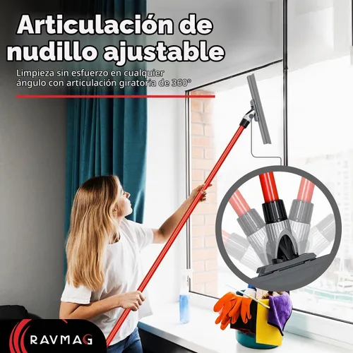 Vista 2 de Escobilla de Piso de Silicona con Mango Largo de 55 Pulgadas, Hoja de Silicona Fundida Única de 12 Pulgadas, Junta Giratoria de 360° - Escobilla