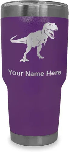 Vista 24 de LaserGram Vaso aislado al vacío de 20 onzas, dinosaurio Tiranosaurio Rex, grabado personalizado incluido (negro)
