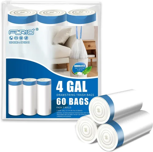 Vista 9 de FORID Mini Bolsas de Basura con Cordón - Bolsas de Basura Pequeñas de 2 Galones para Baño, Bolsas de Basura de Plástico Blanco, Forros para Bote