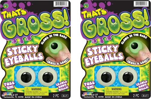 Vista 10 de JA-RU Sticky Eyeballs - Escaladores que brillan en la oscuridad (1 paquete de 2) – Juguete blando luminoso para decoración de Halloween y recuerdos