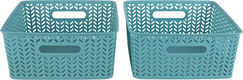 Vista 16 de Simplify Paquete de 3 cestas de almacenamiento pequeñas en espiga, dimensiones: 10 x 8 x 4 pulgadas, diseño de espiga, peso ligero, ideal para baño