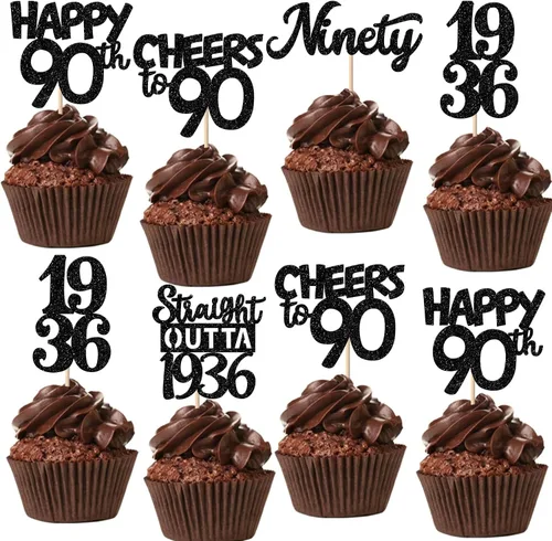 Vista 86 de 30 piezas negras para cupcakes de 10.º cumpleaños con purpurina Ten Happy 10 Straight Outta 2016 para saludos a 10 años 10 cumpleaños, boda Negro