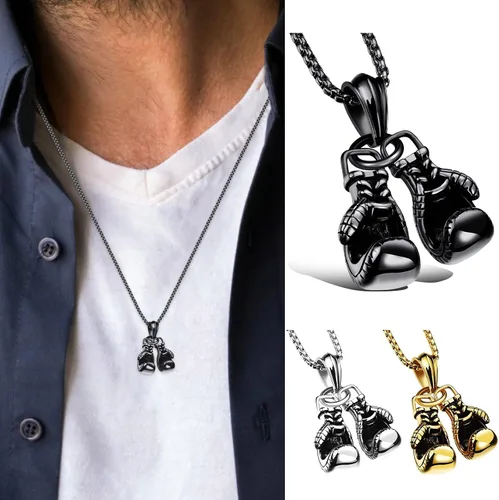Vista 6 de Collar colgante de acero para fitness, titanio, joyería deportiva, dije de color, guante de aleación, mini cadena de boxeo, moda para hombres, par