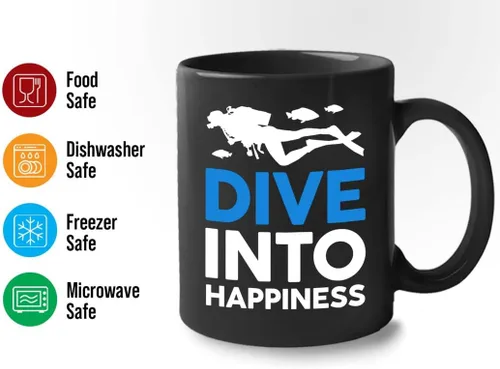 Vista 2 de Taza de café de buceo de 11 onzas, color negro, sumerge en la felicidad, actividades de respiración subacuática, pasatiempos, natación, ascenso
