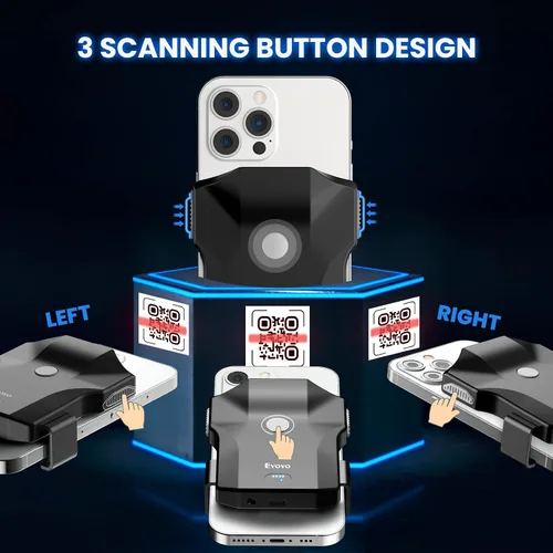 Vista 3 de Eyoyo Escáner de Código QR Bluetooth, Escáner de Código de Barras 2D Inalámbrico con Clip Trasero USB para Teléfono UPC, Lector con Indicador