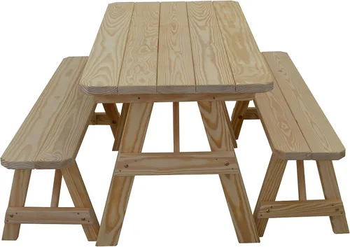 Vista 23 de Amish-Made - Mesa de picnic tradicional de pino tratado a presión de 44 pulgadas con bancos, manchas de cedro mancha de cedro