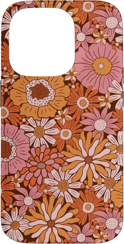 Vista 17 de Retro Flowers Meadow Floral Groovy 60s Pink Orange Brown Case for iPhone 17