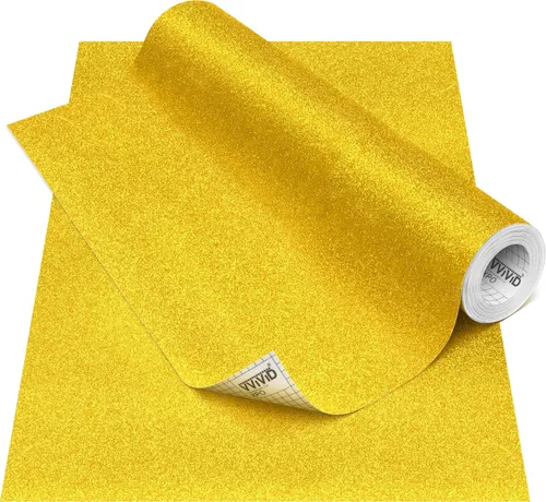 Vista 8 de VViViD Rollo de vinilo adhesivo permanente DECO65 Glitter Gold para manualidades, rollo de 1 pie x 6 pies