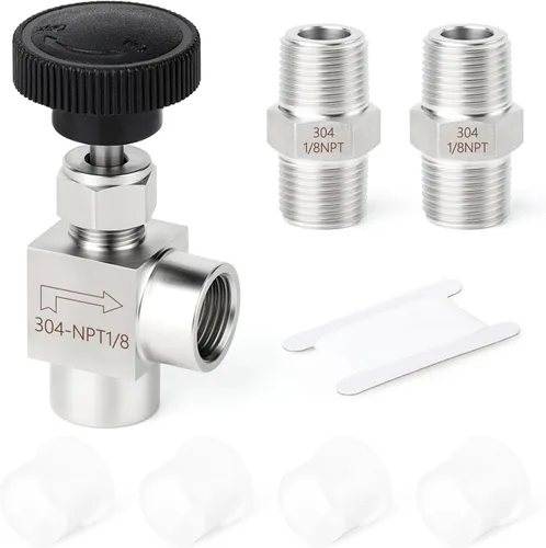 Vista 69 de TAISHER Válvula de aguja de acero inoxidable 316 con mango de rueda 1/2 "NPT macho x 1/2" NPT hembra