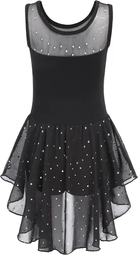 Vista 8 de Zaclotre Leotardo de baile brillante para niñas con falda Hi-Low Shiny Ballet Dance Dresses