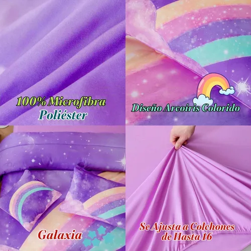 Vista 7 de ANGIYUIN - Juego de edredón infantil de gradiente arcoíris púrpura profundo, 6 piezas, ropa de cama con purpurina brillante para niñas, juego