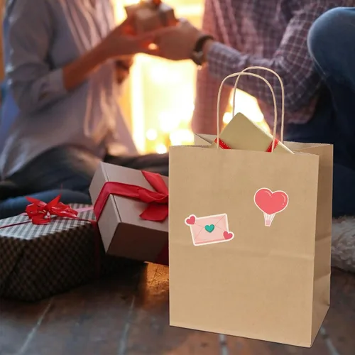 Vista 7 de Joybe Paquete de 50 bolsas de papel marrón medianas de 8x4.75x10 pulgadas con asas al por mayor, bolsas de regalo de papel kraft para favores