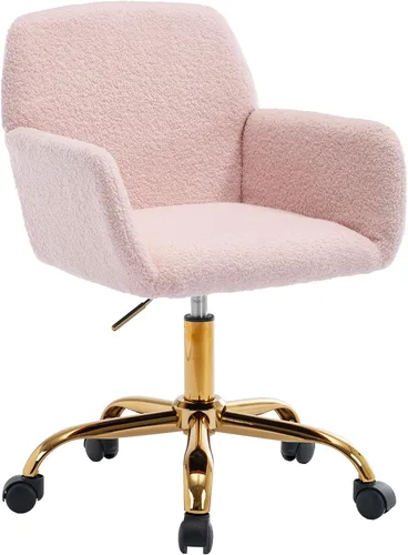 Vista 12 de KCC Silla de Tocador de Maquillaje de Tela de Pana, Sillón Giratorio Esponjoso Moderno con Ruedas, Tapizada Mullida de Altura Ajustable para Niñas