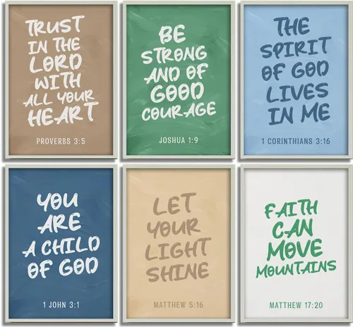 Vista 16 de Conjunto de 6 impresiones de pared de lona cristiana para guardería, versículos bíblicos para niños, citas inspiradoras, pintura, imagen, decoración