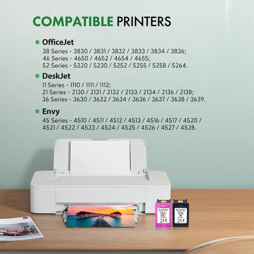 Vista 3 de Cartuchos de tinta remanufacturados de repuesto para HP Ink 63 63XL compatibles con impresoras OfficeJet 3830 4650 4655 5255 5258 5200 Envy 4510