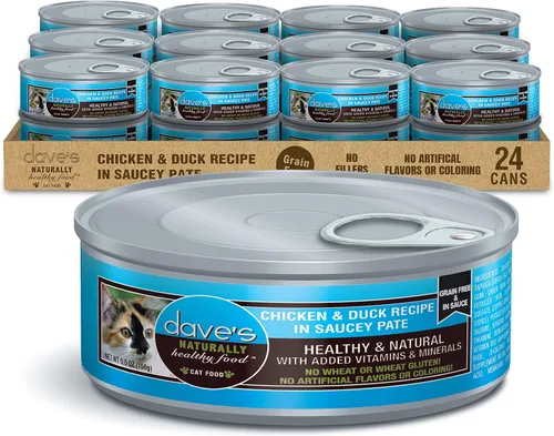 Vista 9 de Dave's Pet Food Grain Free Wet Cat Food (Chicken & Duck Saucey Pate), Naturally Healthy Canned, Added Vitamins & Minerals, Wheat Free, 5.5 oz